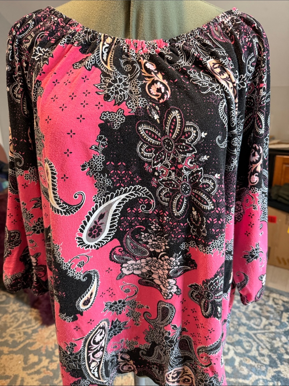 D&Co Womens Pink Paisley Off-Shoulder Blouse